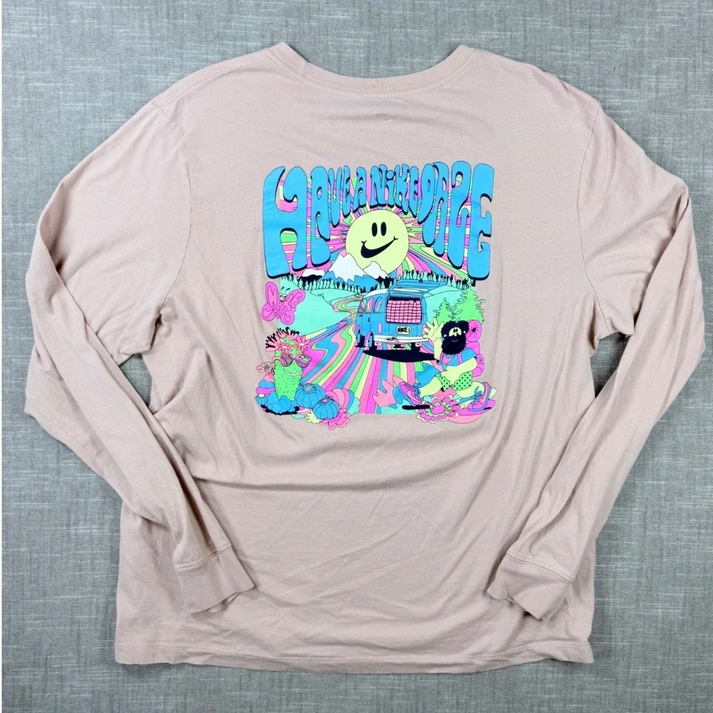 Nike Have a Nike Day Long Sleeve Graphic T-Shirt Pink XL Retro Psychedelic Van